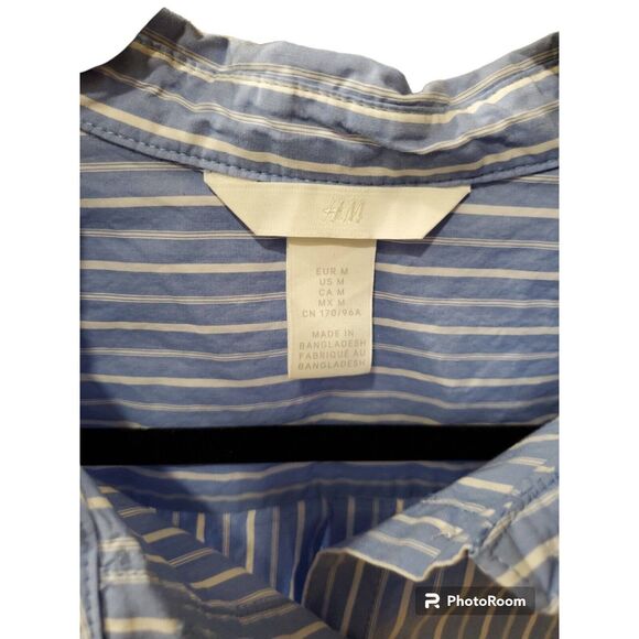 H&M Perfect Shirt Blouse Size M Button Front Blue White Stripe Cotton - Picture 2 of 3